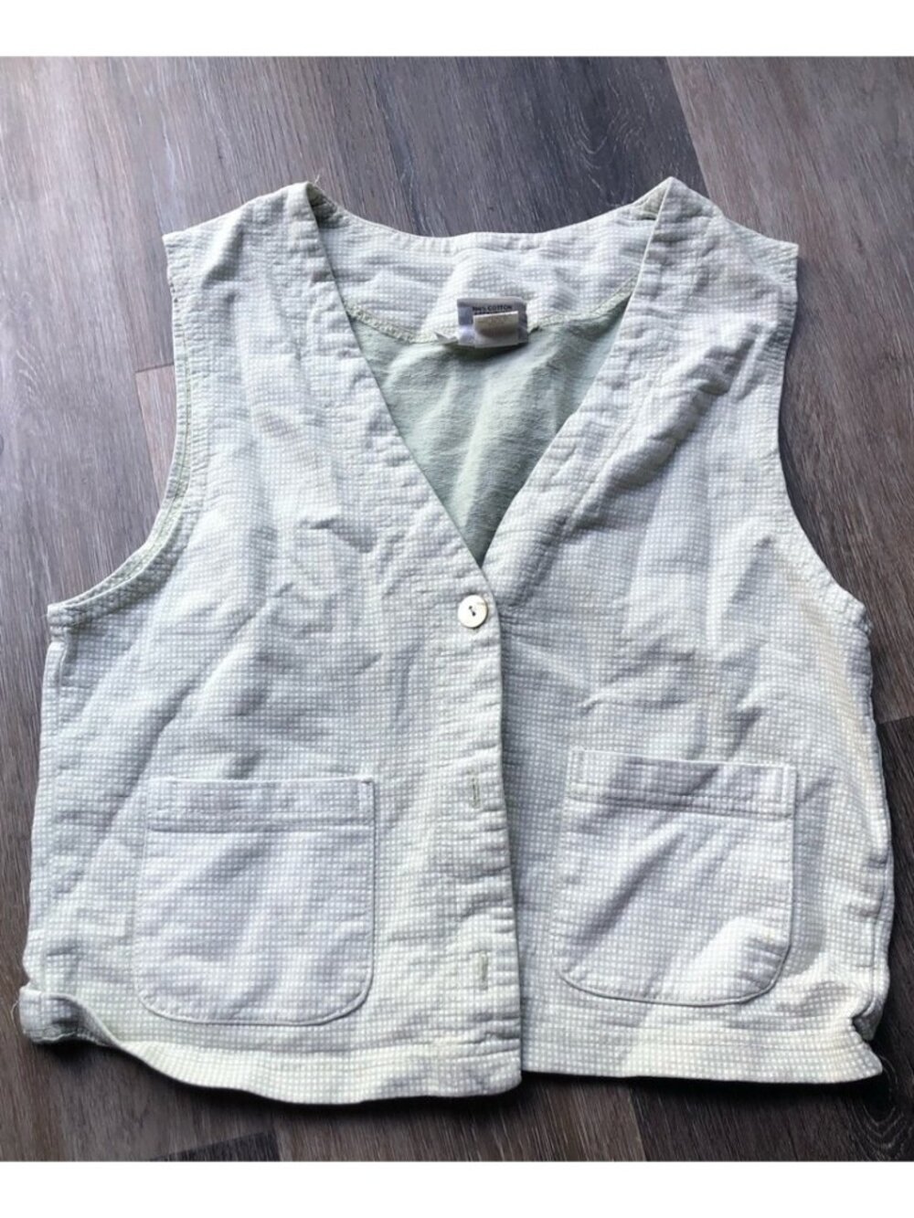 Light Green Gingham Grandma Vest Size Petite Small